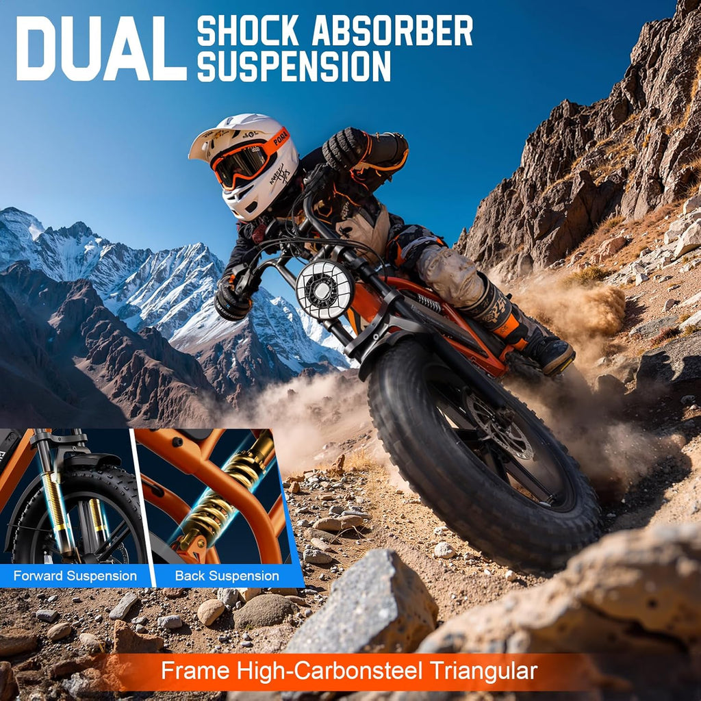 All-Terrain 20" Fat Tire Electric Dirt Bike – 1500W Peak Motor, Up to 110-Mile Range, 48V Removable Battery, Full Suspension Adult E-Bike (UL2849 Certified)