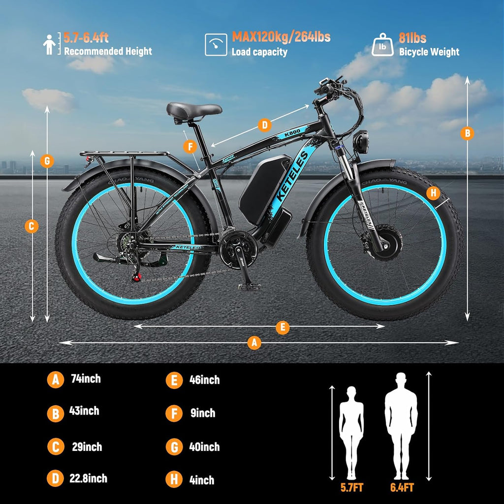 AWD Dual-Motor All-Terrain Electric Bike | Peak 4000W 26" Fat Tire Adult E-Bike