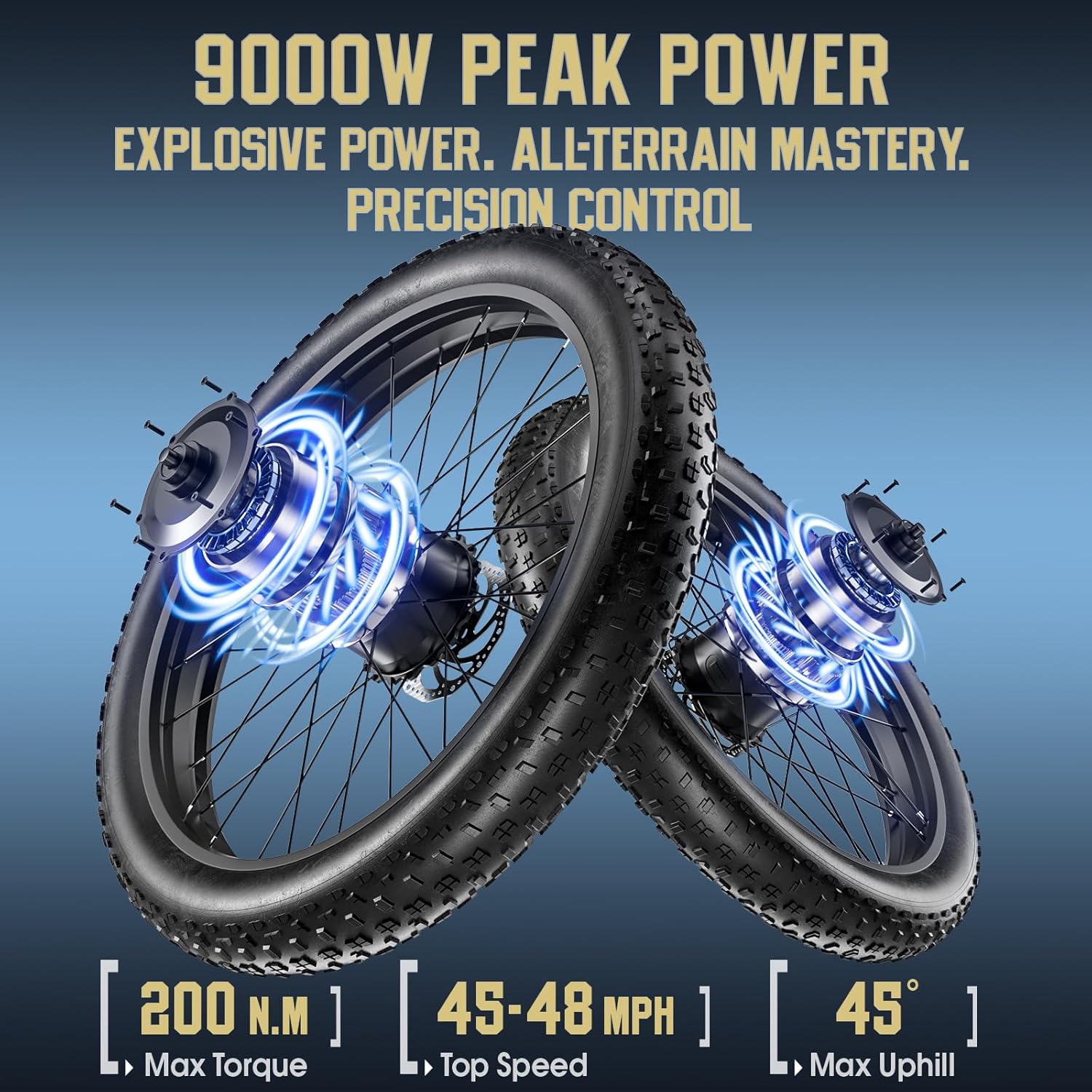 9000W Peak Dual Motor AWD Electric Bike – 52V 36Ah Ultra-Long Range Off-Road E-Bike (48 MPH) with 6 Riding Modes & 24"/26" All-Terrain Fat Tires