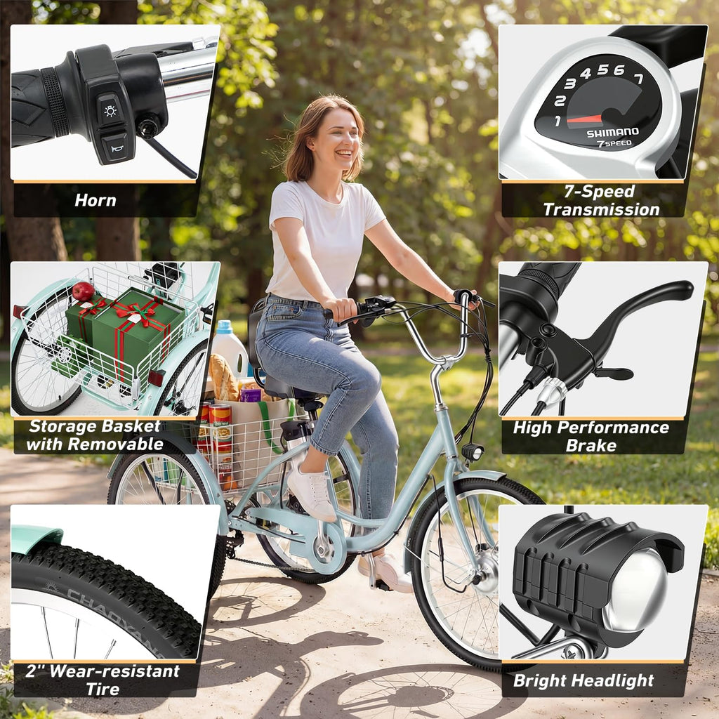 Step-Thru 3-Wheel Electric Trike for Adults - Peak 500W Brushless Motor, 24" x 2" Tires, Up to 55-Mile Range, Accessible Comfort e-Tricycle