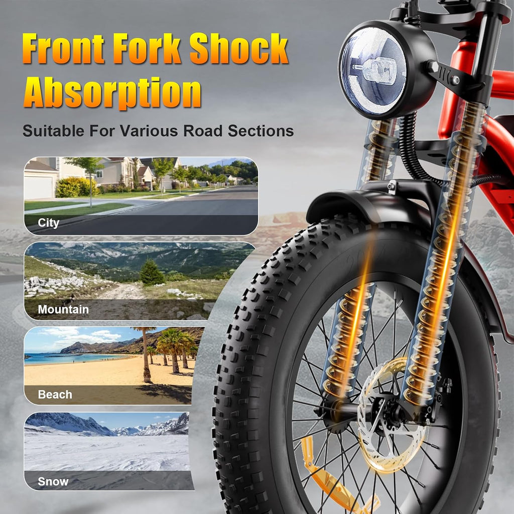 20" All-Terrain Fat Tire Mountain E-Bike – 1500W Peak Moto-Style Electric Bicycle