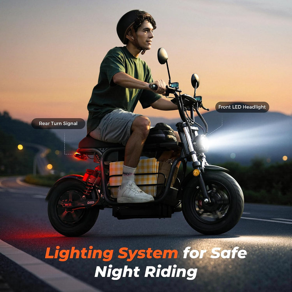 Seated Electric Commuter Scooter | 1500W Motor, 35 MPH Top Speed, 15" Tubeless Tires with Cargo Basket & Bag