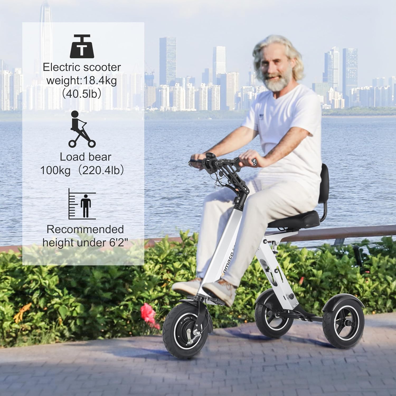 3-Wheel Foldable Electric Tricycle with Backrest Seat