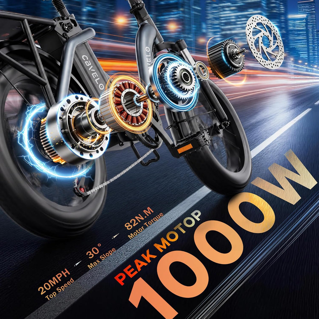 1000W Folding Fat Tire Electric Bike – 48V 20.8Ah Long-Range Commuter E-Bike with Front Suspension, 7-Speed & UL 2849 Safety Certification