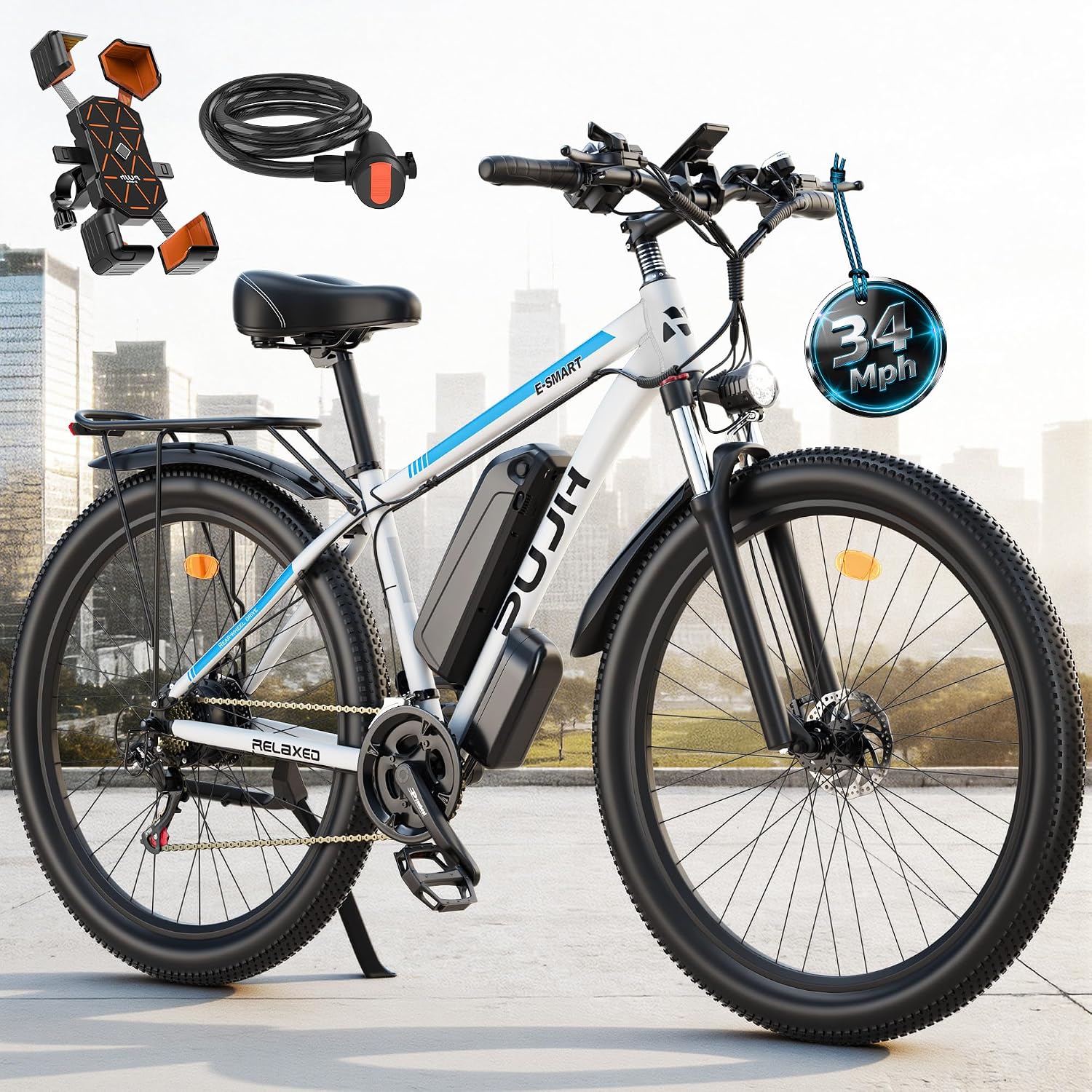 29" All-Terrain Electric Bike – 2000W Peak Motor, 34MPH Max Speed, 48V 17.5Ah Removable Battery, Full-Size Commuter & Trail E-Bike