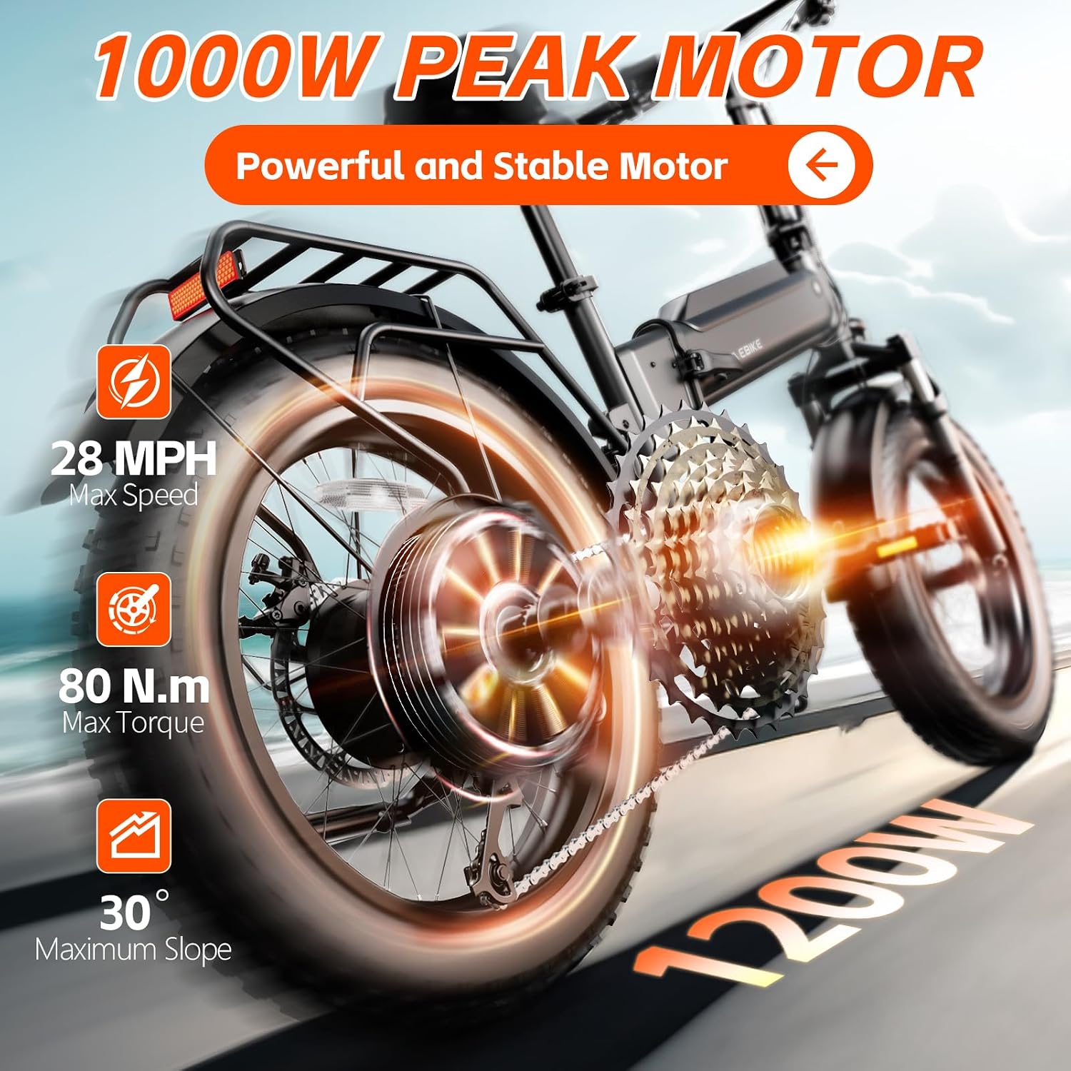 20" Folding Fat Tire Electric Bike for Adults – 1500W Peak Motor, 36V 10.4Ah Removable Battery All-Terrain E-Bike