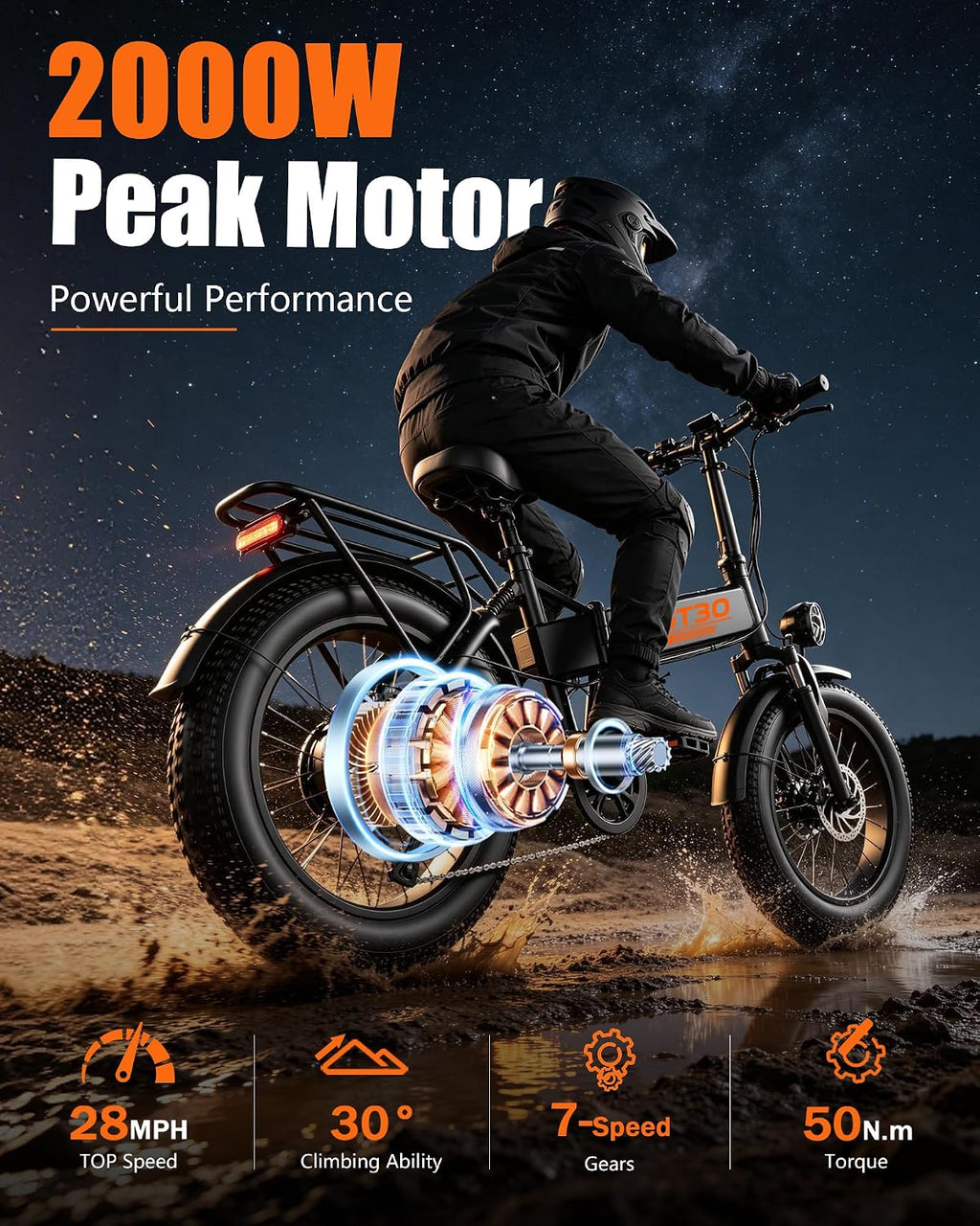 1200W Peak Foldable Electric Mini Bike – 14" Compact Commuter E-Bike with Dual Suspension