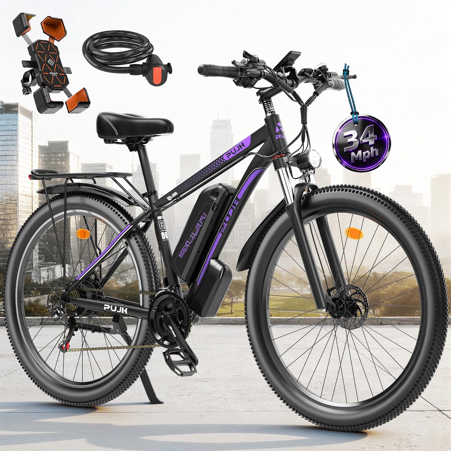 29" All-Terrain Electric Bike – 2000W Peak Motor, 34MPH Max Speed, 48V 17.5Ah Removable Battery, Full-Size Commuter & Trail E-Bike
