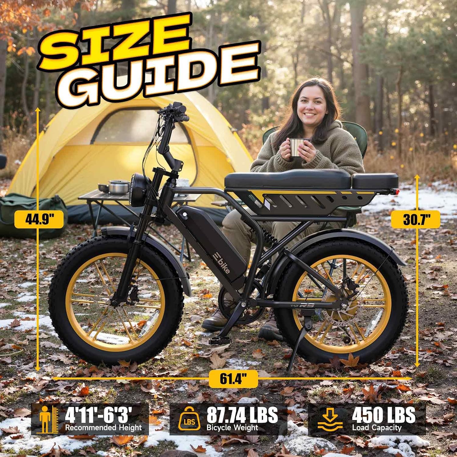 1500W Peak Folding Electric Bike with Rear Seat | 20" Fat Tire, 60-Mile Range