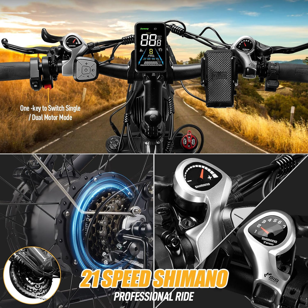 26" Dual-Motor All-Terrain Electric Mountain Bike | 9000W Peak 45MPH Extended Range E-Bike