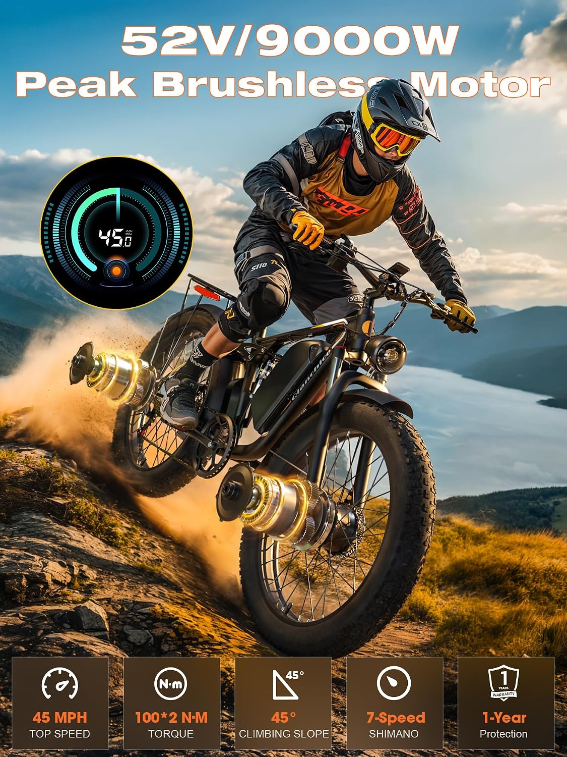 24" Dual Motor All-Terrain Electric Bike – 9000W Peak High-Performance Off-Road E-Bike