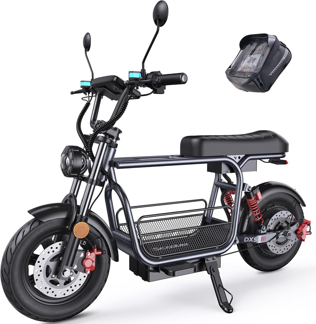 Seated Electric Commuter Scooter | 1500W Motor, 35 MPH Top Speed, 15" Tubeless Tires with Cargo Basket & Bag