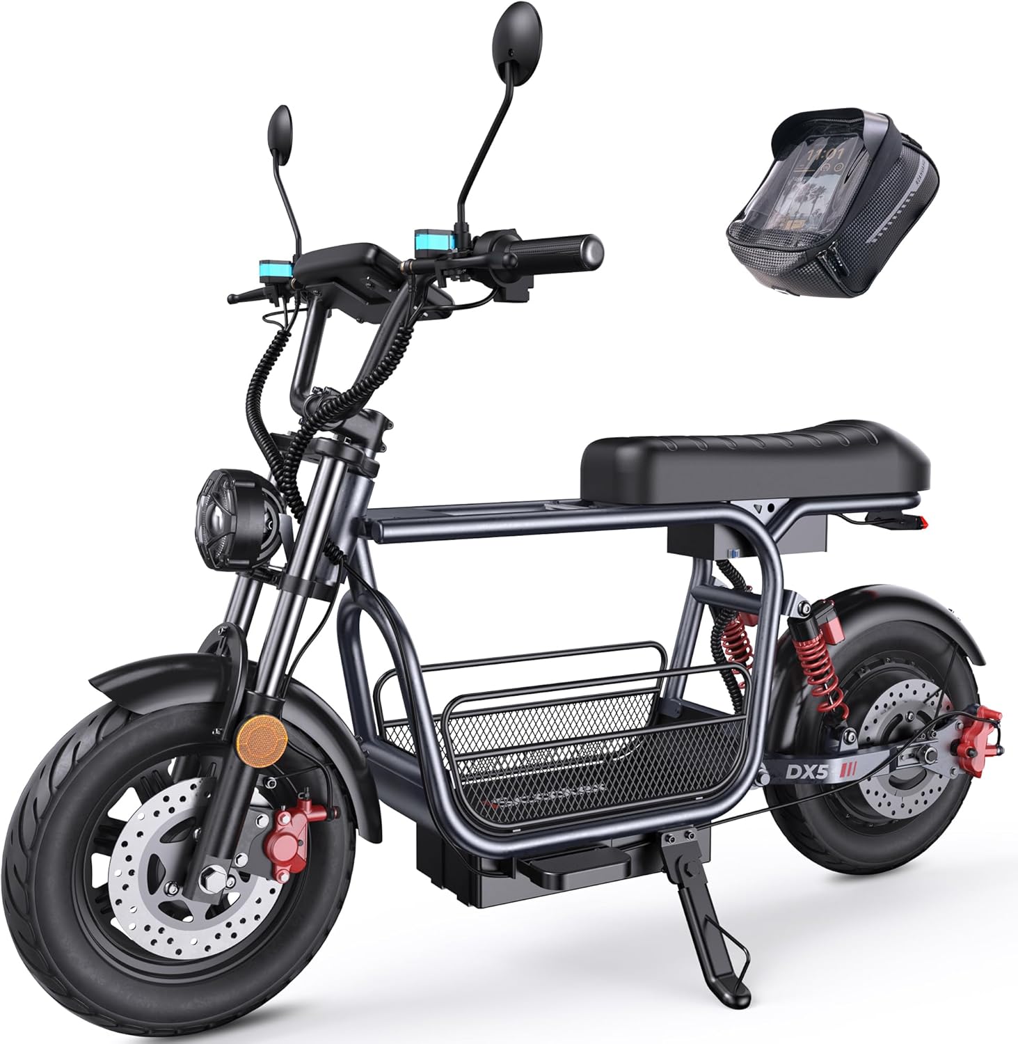 Seated Electric Commuter Scooter | 1500W Motor, 35 MPH Top Speed, 15" Tubeless Tires with Cargo Basket & Bag