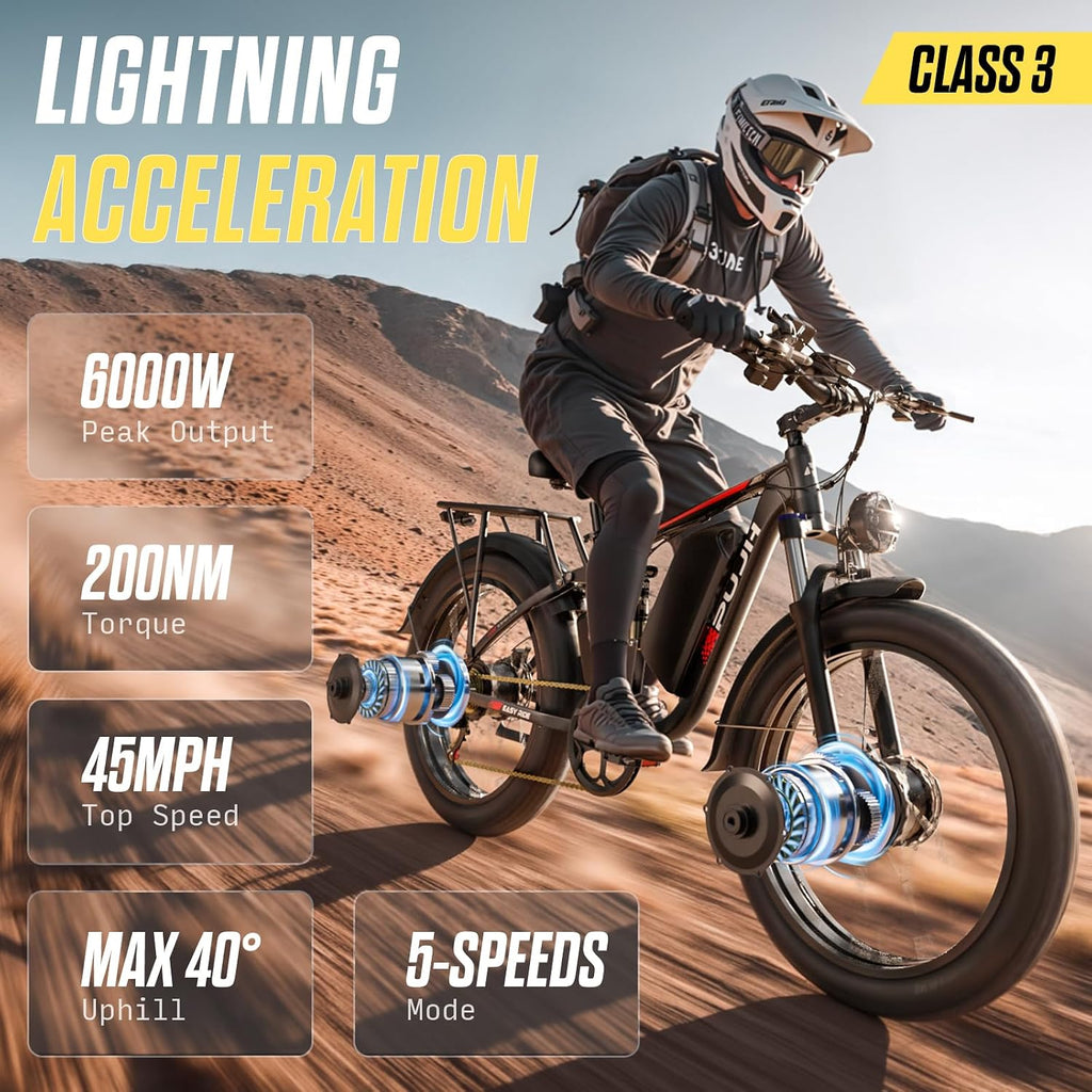 6000W Max Speed 45MPH Dual Motor Electric Bike for Adults,60V 1200Wh