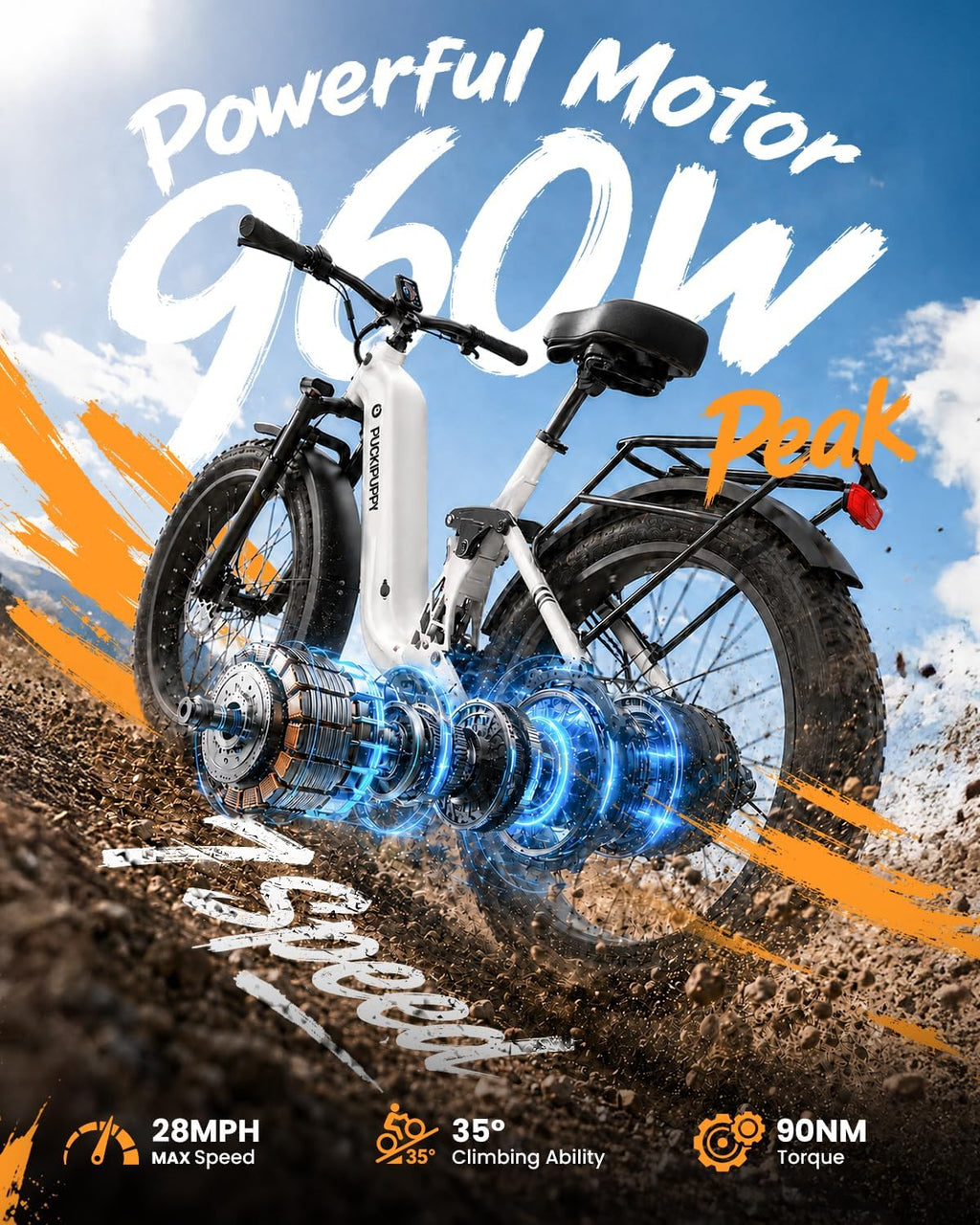 960W Peak Full Suspension Step-Through E-Bike | 26" Fat Tire 48V 20Ah Mountain Electric Bike