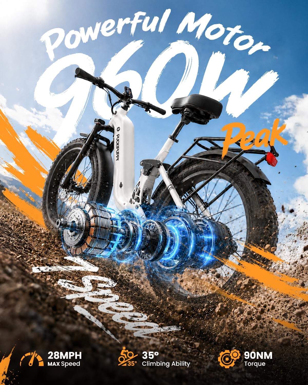 960W Peak Full Suspension Step-Through E-Bike | 26" Fat Tire 48V 20Ah Mountain Electric Bike