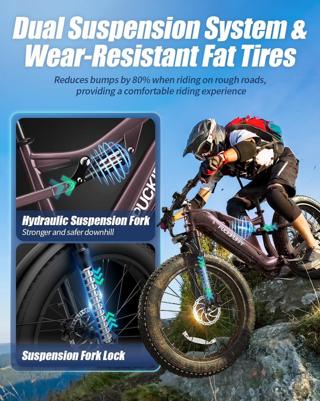 1350W Peak Full Suspension Fat Tire E-Bike | 48V 20Ah Torque Sensor Off-Road Mountain Electric Bicycle