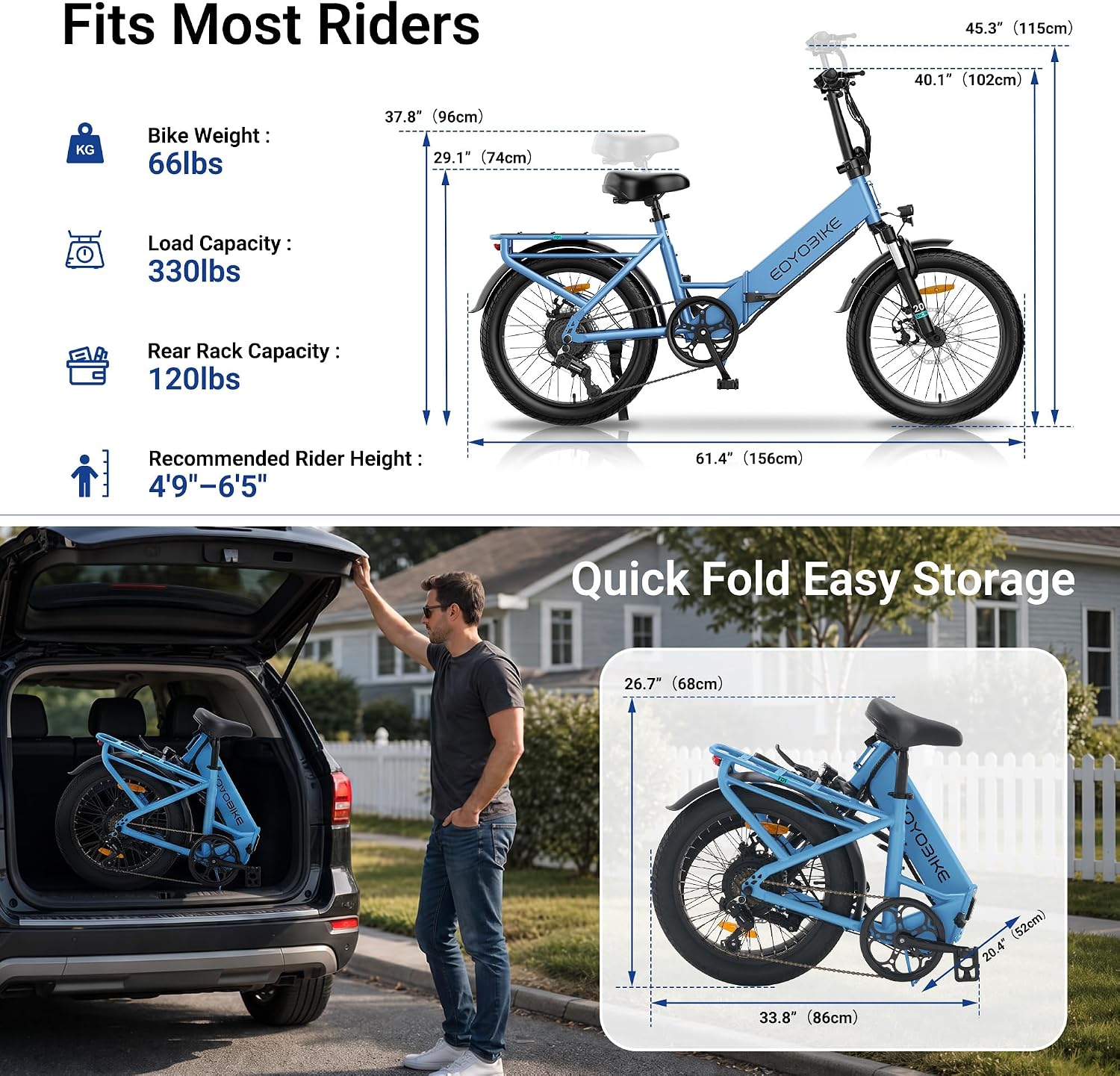 Foldable 1200W Peak Step-Through Electric Bike | 20" Fat Tire 48V Commuter E-Bike