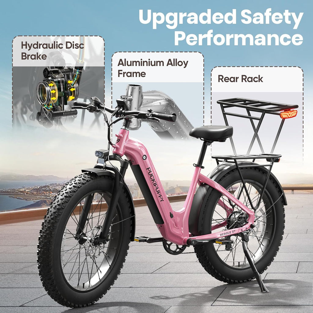 All-Terrain Step-Through Electric Hunting Bike – 960W Peak Power Off-Road E-Bike for Adults (28MPH, 48V 15Ah Removable Battery, 26" Fat Tires, Integrated Rear Cargo Rack)