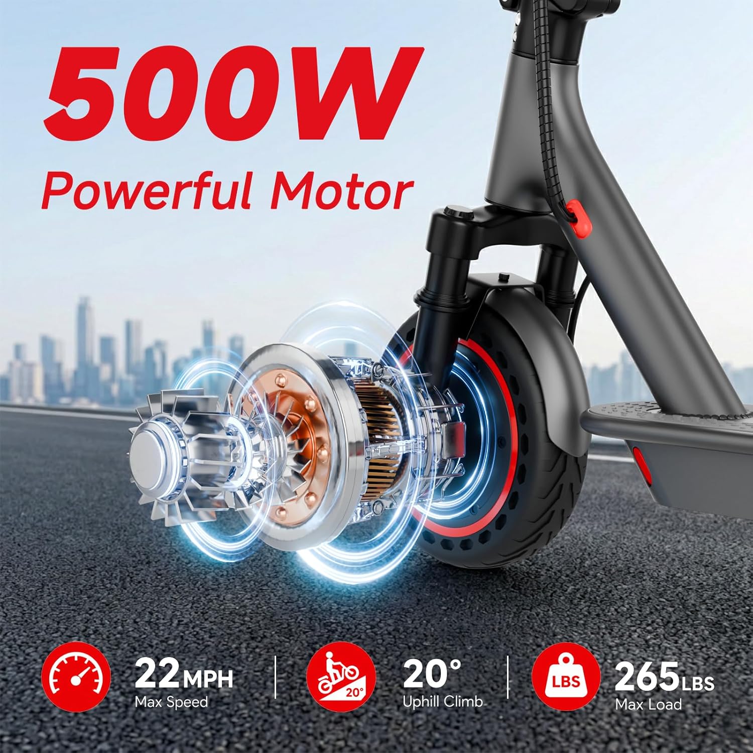 Electric Scooter for Adults with Dual Shock Absorbers,19/22MPH, 700/1000W Peak Motor
