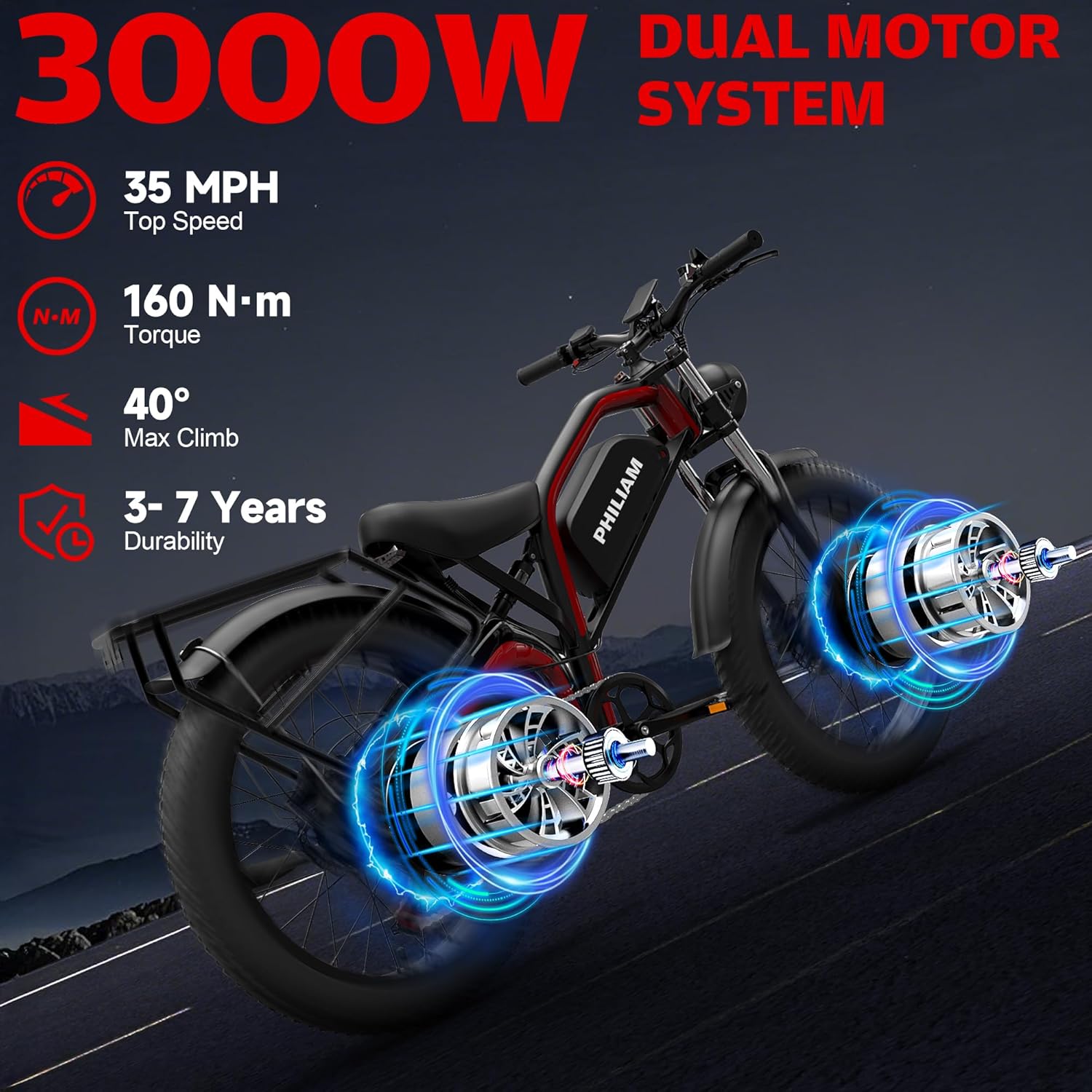 5000W Peak Dual Motor Electric Bike | 26" Fat Tire All-Terrain E-Bike