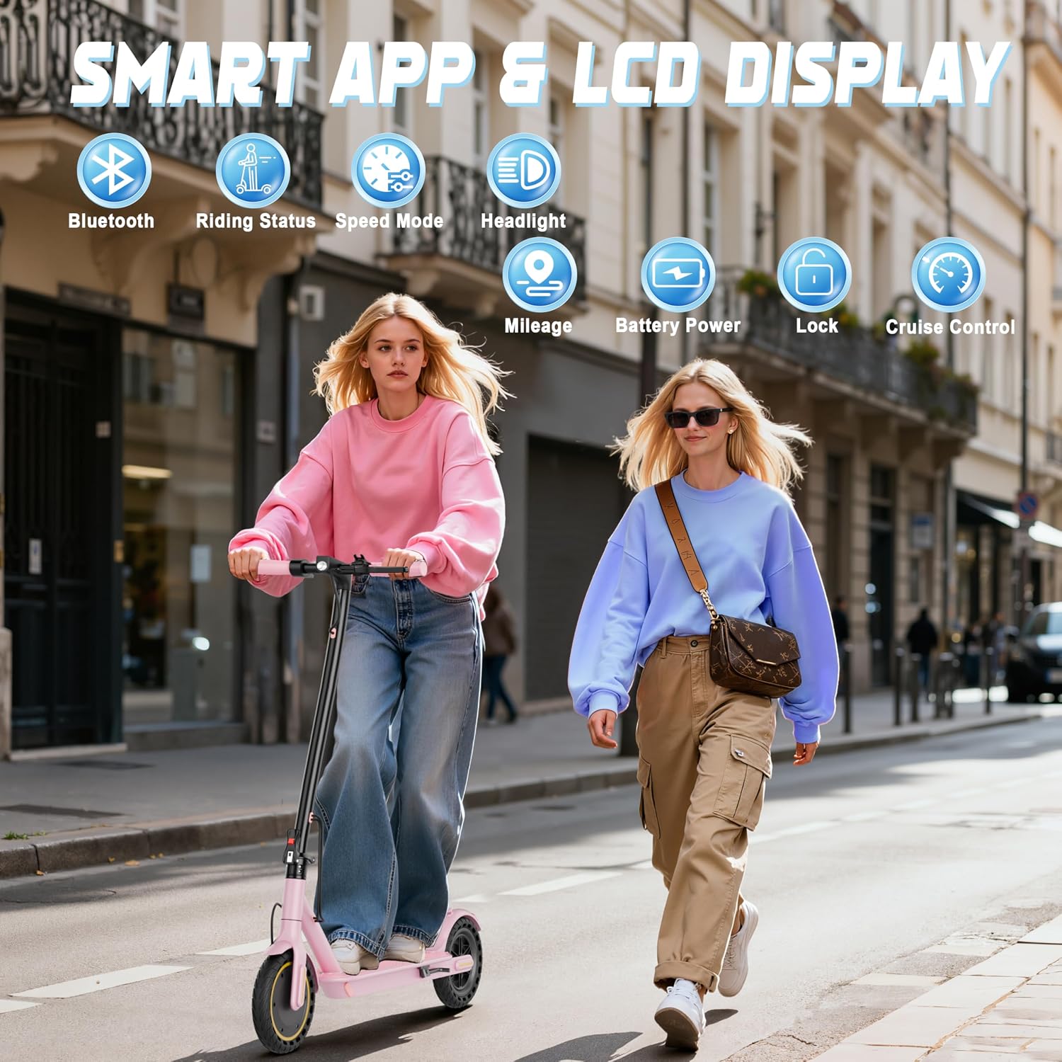 Electric Scooter for Adults, Foldable Commuter E Scooter for Teens, 350W Motor, 19 MPH, Up to 21 Miles Range, 8.5" Solid Tires, Cruise Control, Dual Brakes, LED Display
