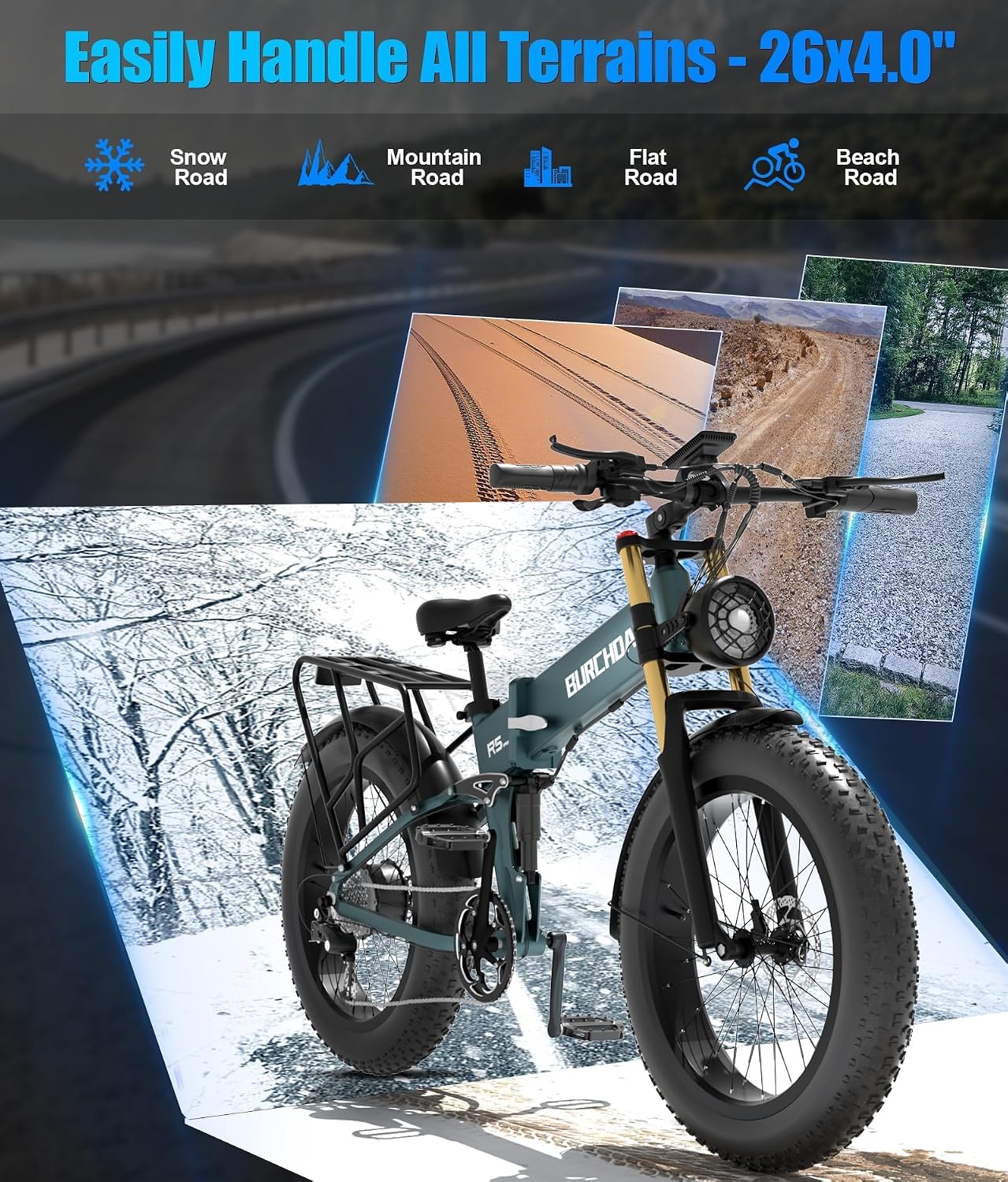 All-Wheel Drive Dual Motor Electric Mountain Bike – High-Power AWD E-Bike (Up to 5000W Peak, 40 MPH) with Full Suspension, 26" All-Terrain Fat Tires & Long-Range Battery Options