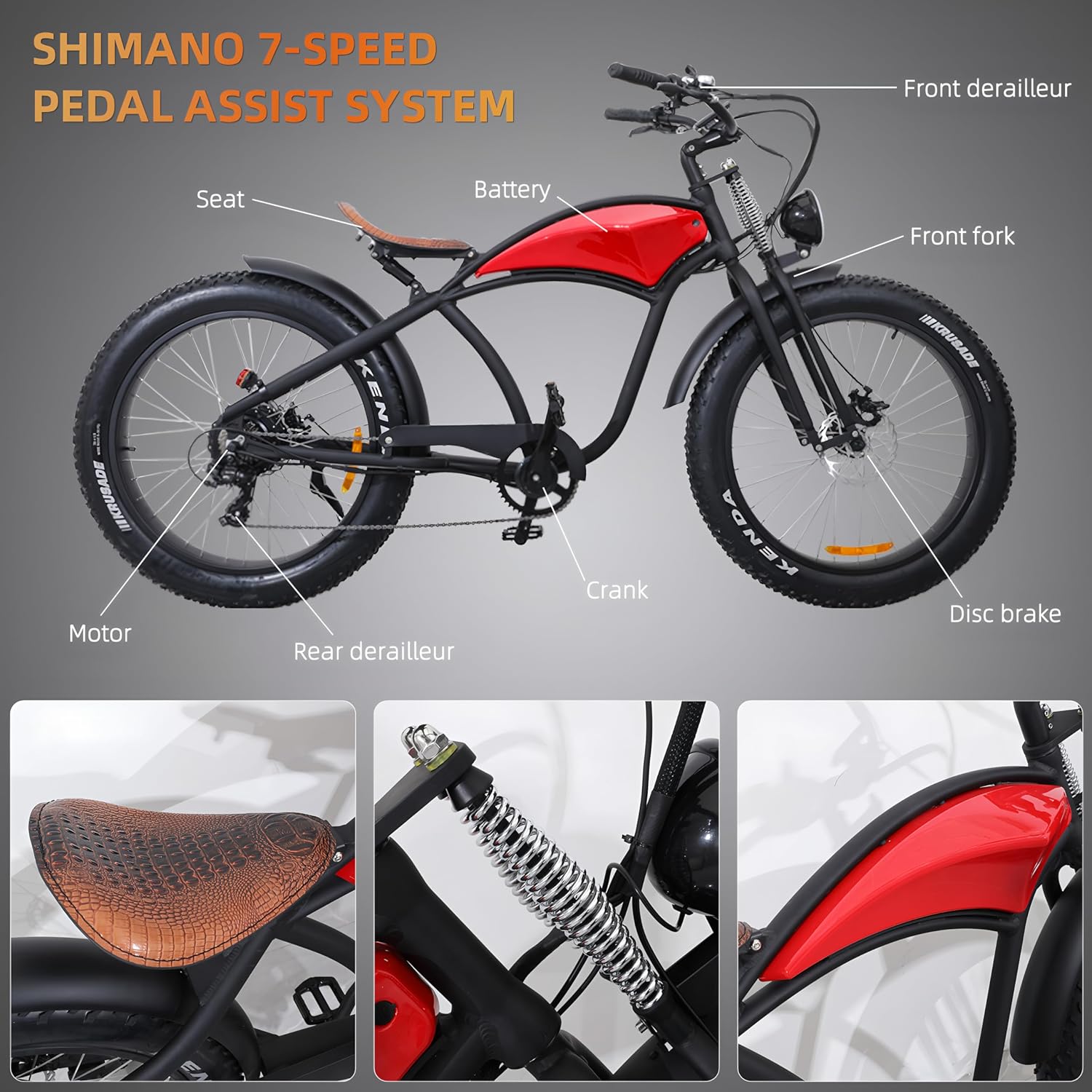 3000W High-Speed Electric Mountain Bike – 7-Speed Fat Tire E-Bike with Dual Shock Absorbers
