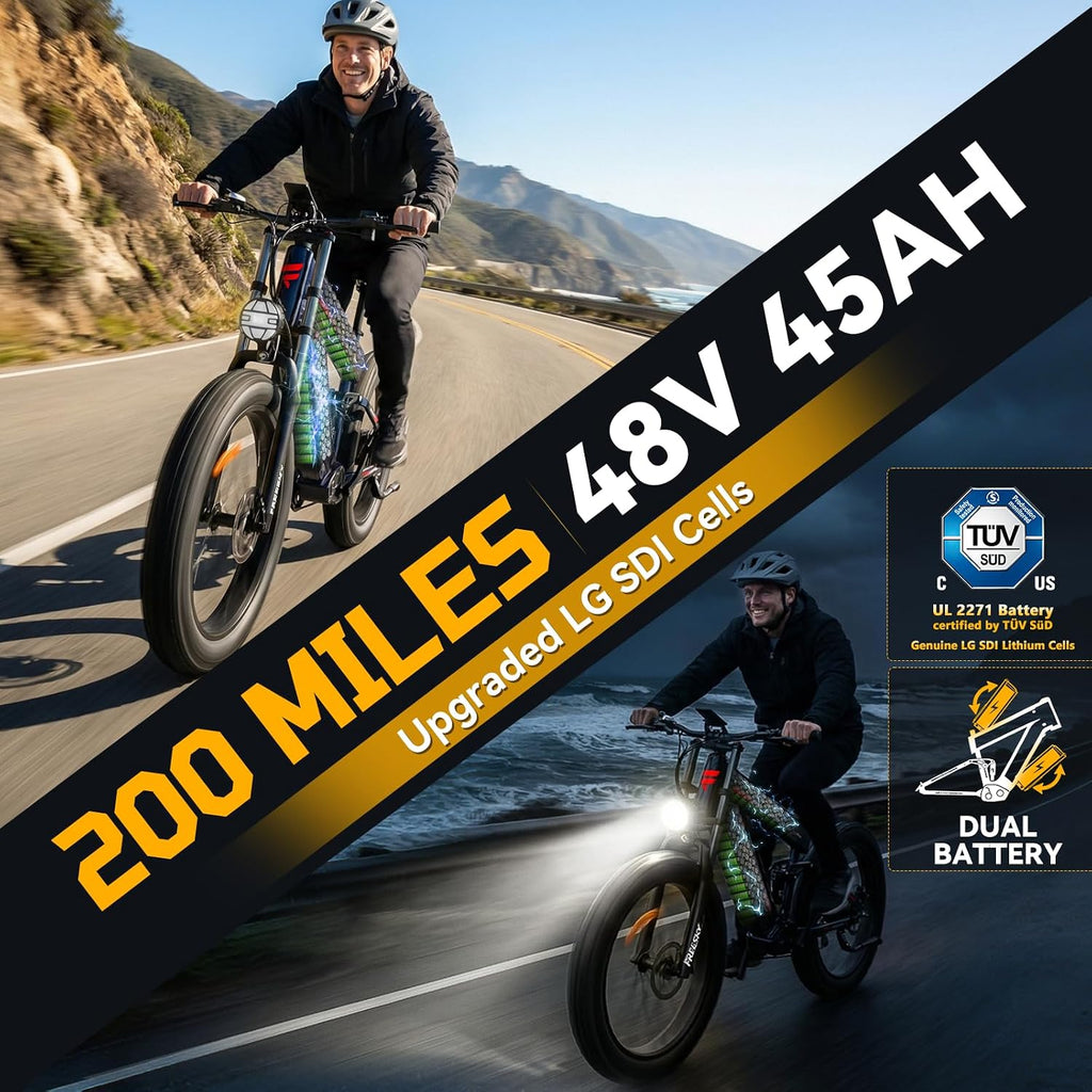 Ultra Long Range Dual-Battery Electric Mountain Bike – 4000W Peak, 40MPH, 26" Fat Tire