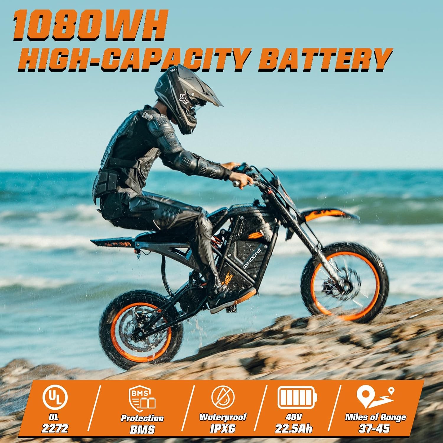 Electric Dirt Bike for Teens & Adults, 48V 22.5Ah, 37MPH & 45-Mile Electric Motorcycle, 2200W Ebike