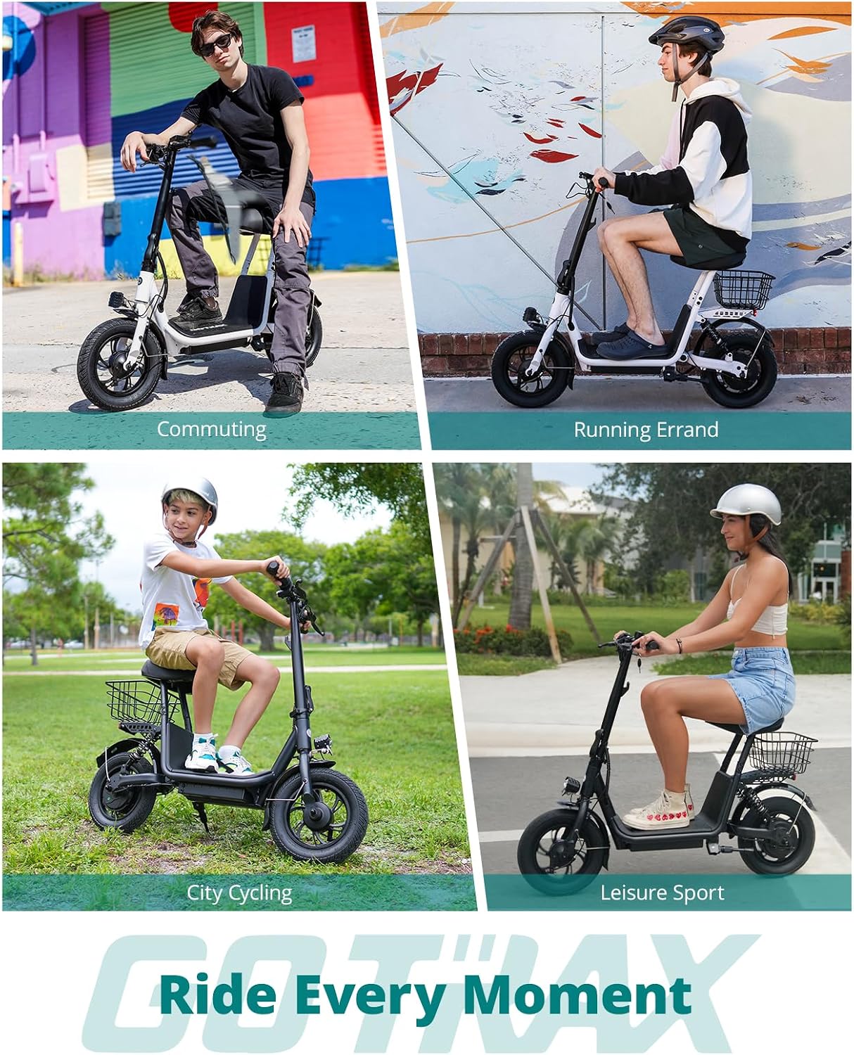 Electric Scooter w/Seat for Adults, 12" Pneumatic Tire, Max 15.5 Miles&15.5 Mph Power by 400W Motor