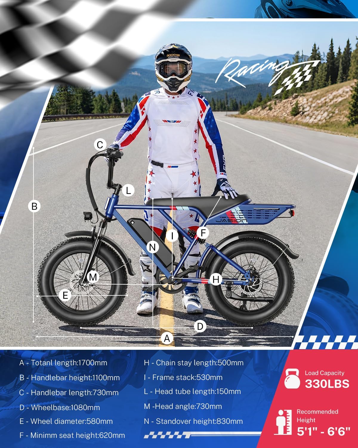 Retro-Style All-Terrain Electric Bike – 2000W Peak, 30MPH, 20" Fat Tire Off-Road E-Bike