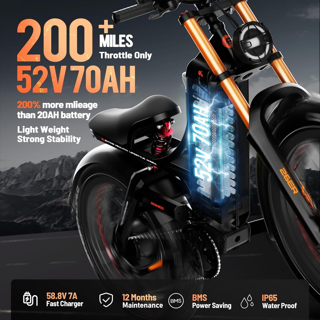 6000W Dual-Motor Full-Suspension 26" Fat Tire Electric Mountain Bike – 52 MPH Ultra Long-Range Adult E-Bike