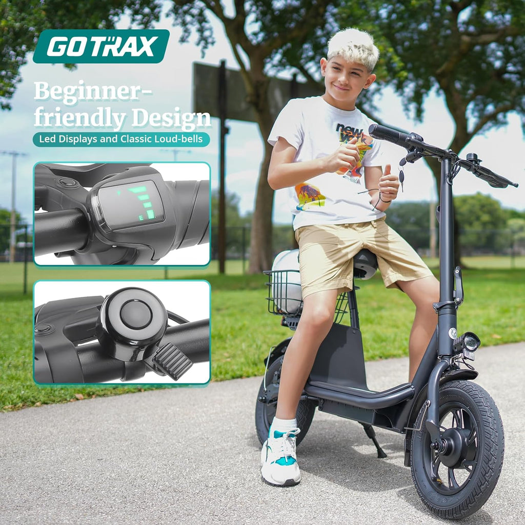 Electric Scooter w/Seat for Adults, 12" Pneumatic Tire, Max 15.5 Miles&15.5 Mph Power by 400W Motor