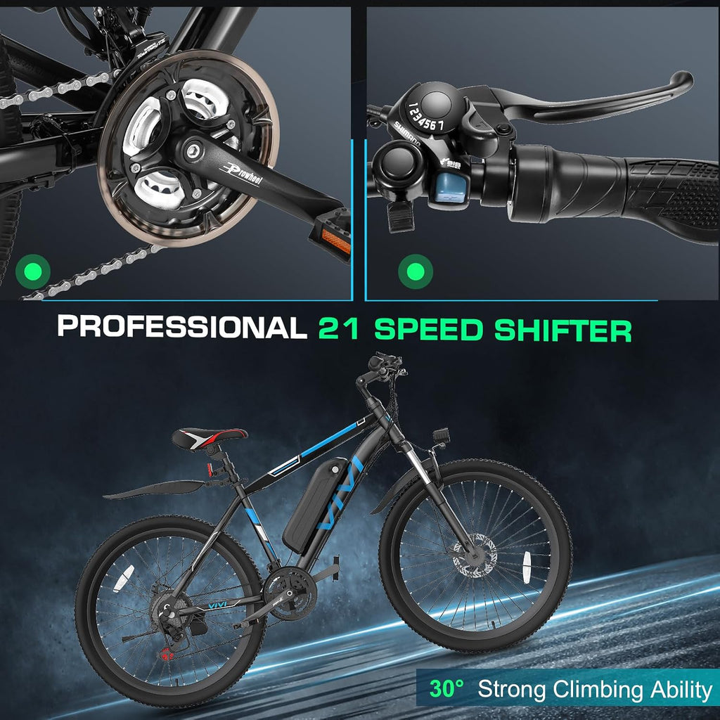 26" Electric Mountain & Commuter Bike – Peak 750W Motor, 20MPH Max Speed, 48V Removable Battery, 21-Speed Trail E-Bike (SGS & UL2849 Certified)