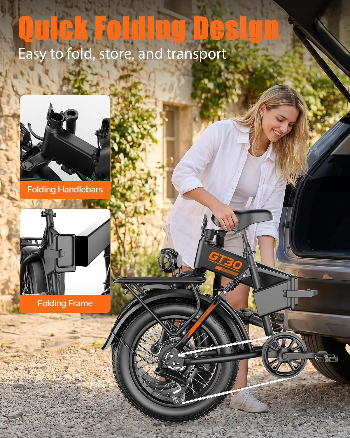 1200W Peak Foldable Electric Mini Bike – 14" Compact Commuter E-Bike with Dual Suspension