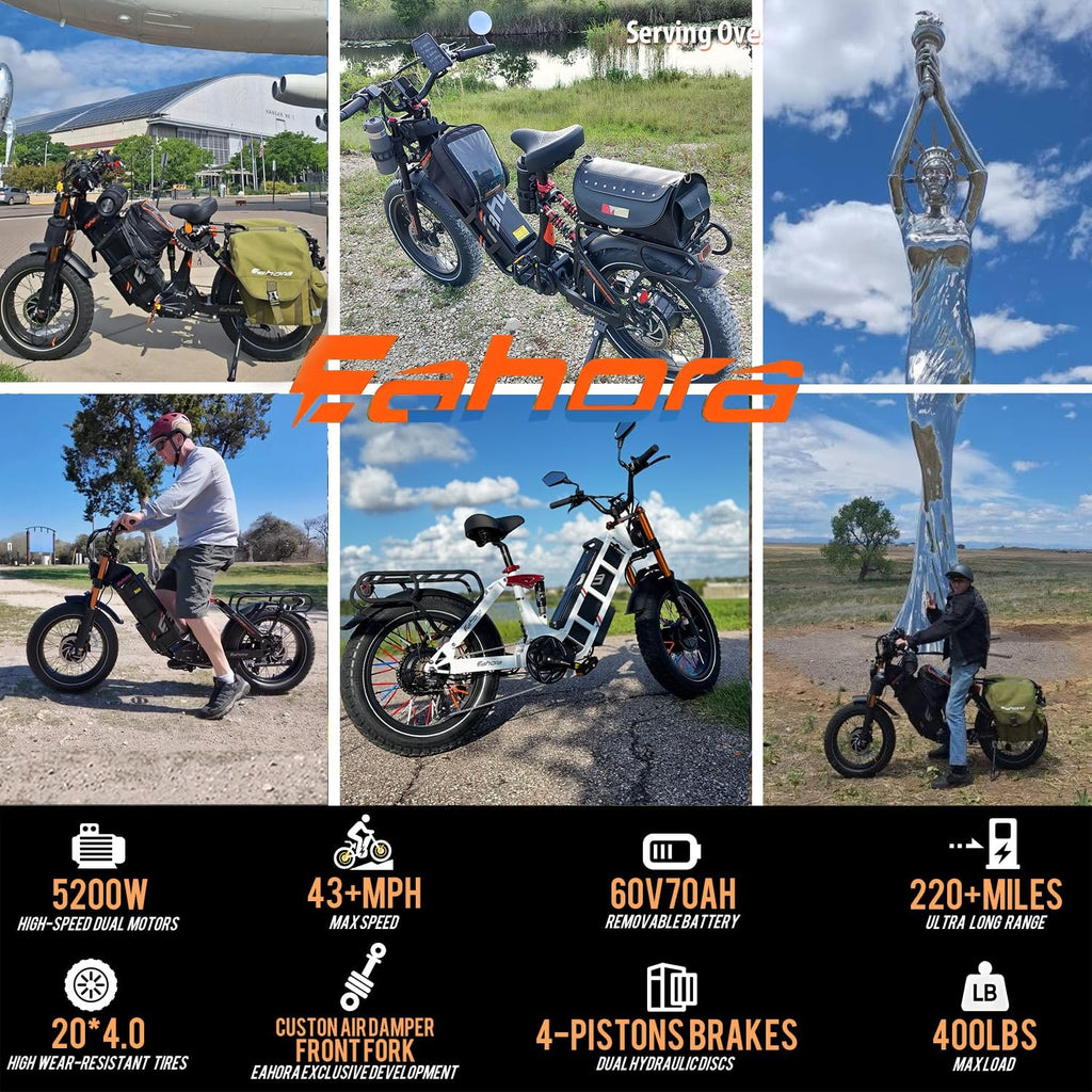 Dual-Motor All-Terrain Electric Mountain Bike for Adults – 5400W Peak Dual Hub Motors, 60V 70Ah Ultra-Long Range Battery, 43 MPH, Full Suspension, 4-Piston Hydraulic Disc Brakes