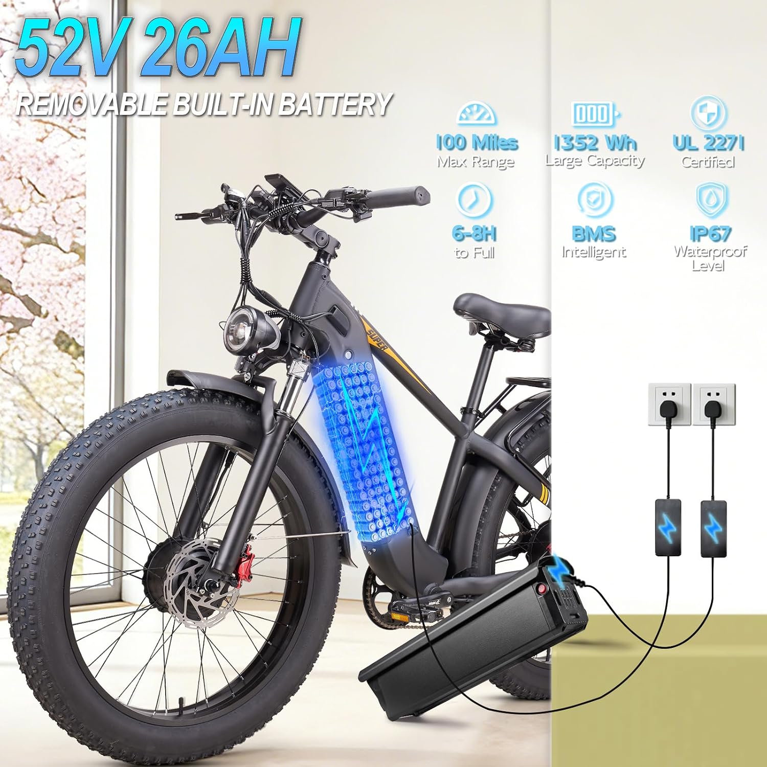 Peak 8000W Dual Motor Fat Tire Electric Bike | 50 MPH High-Speed Adult E-Bike (52V, 26" Off-Road)