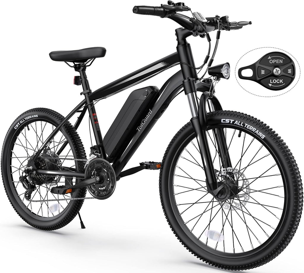 26" Electric Mountain & Commuter Bike – Peak 500W Brushless Motor, 374Wh Removable Battery, 21-Speed Trail E-Bike with Suspension Fork