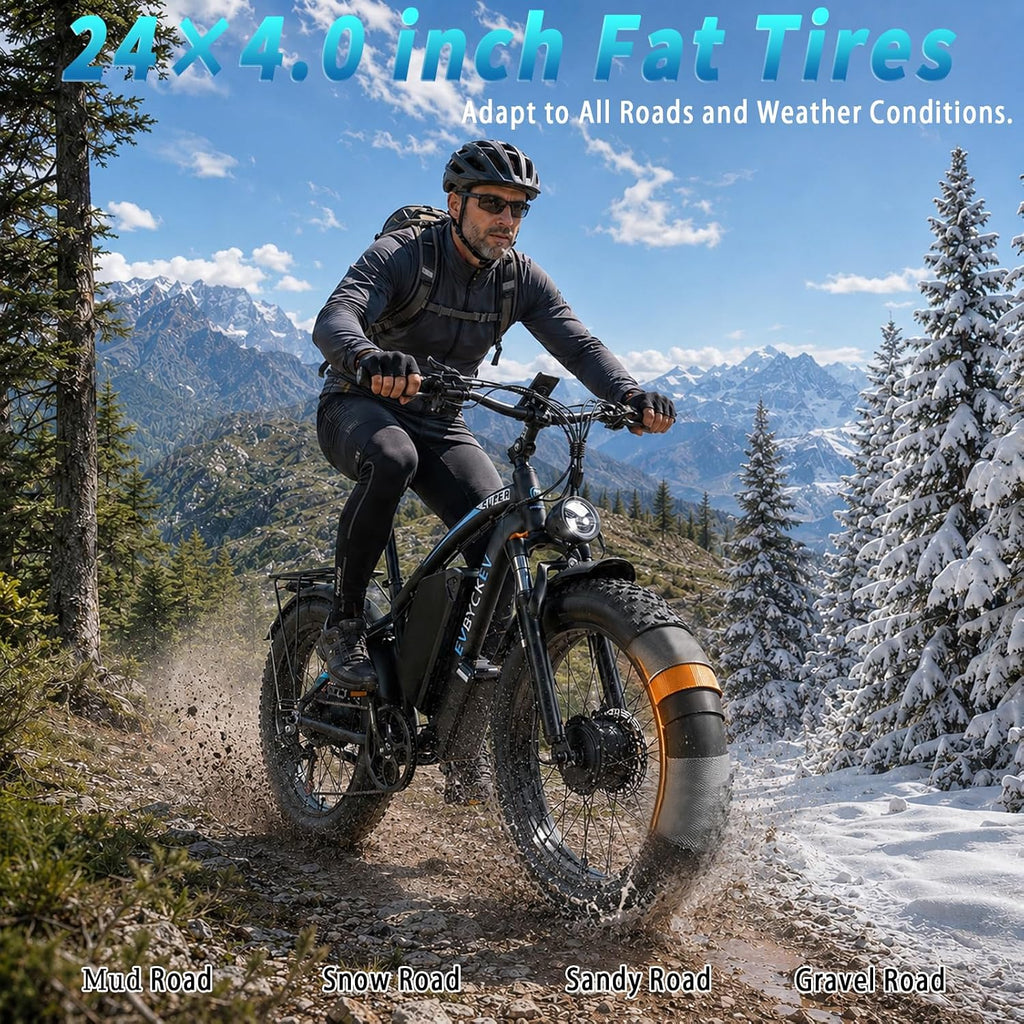 9000W Peak Dual Motor Adult Mountain Electric Bike | 24" Fat Tire E-Bike