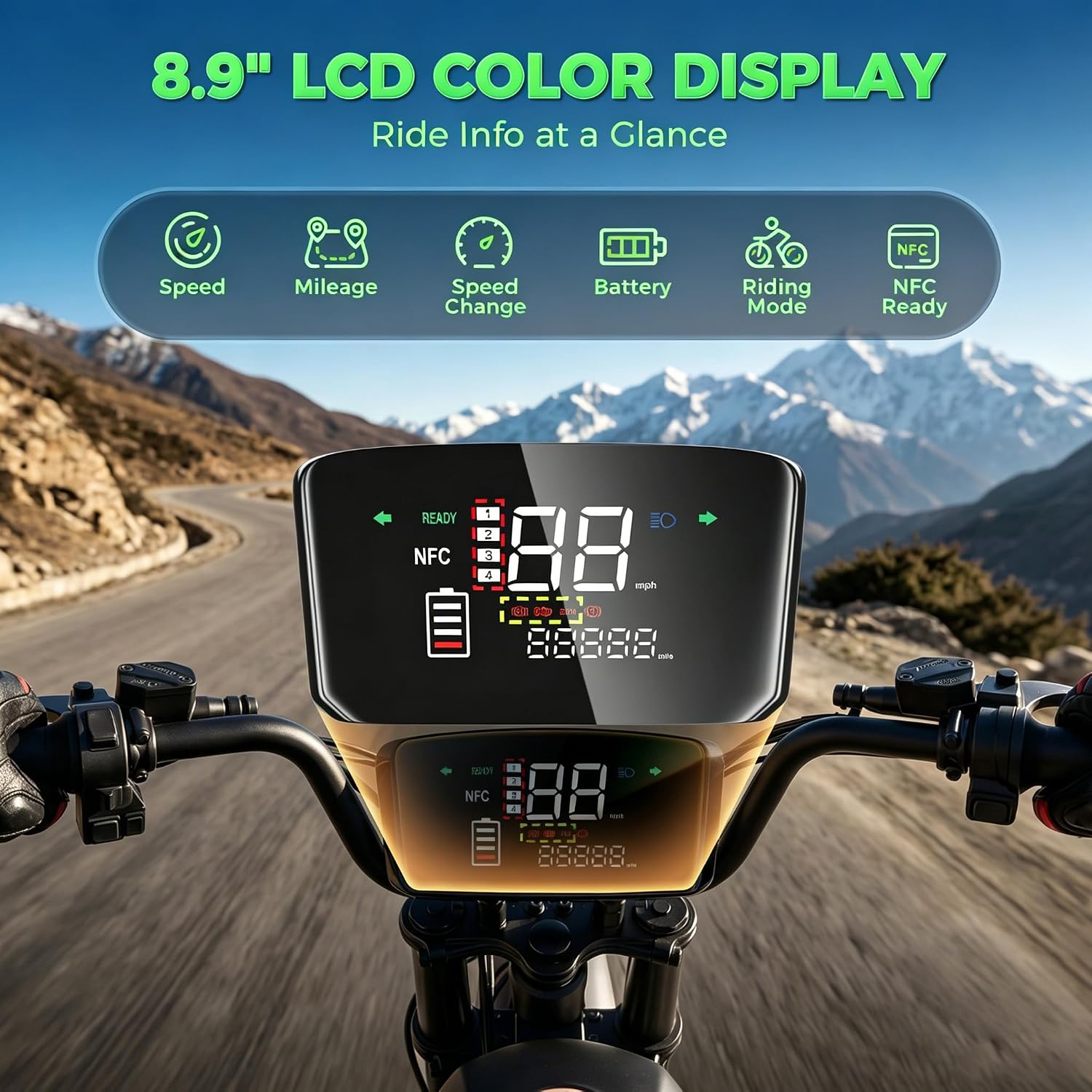 All-Terrain Off-Road Electric Dirt Bike | 5000W Peak Power & 45 MPH High-Speed E-Moto | 52V 20Ah Battery, Full Suspension Trail Bike with 8.9" TFT Display & NFC Keyless Lock