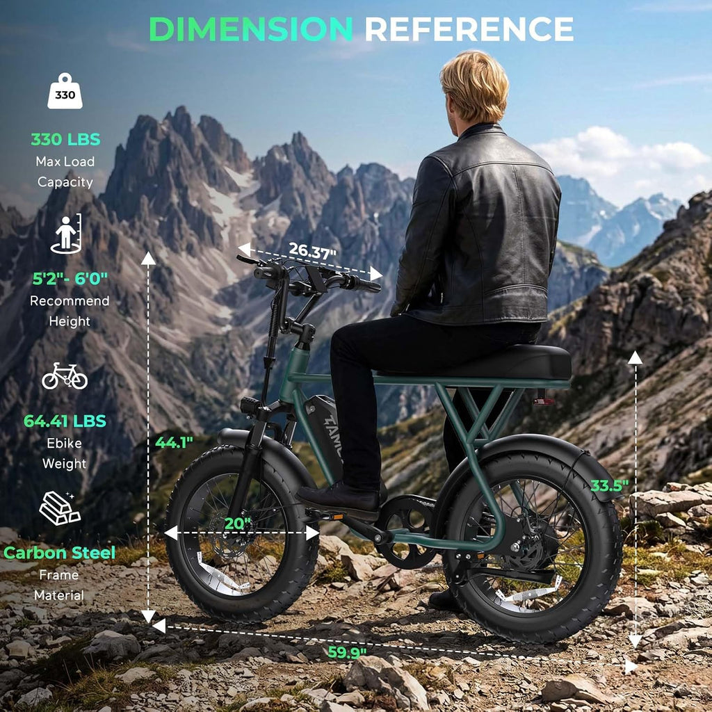 Electric Bike for Teens & Adults, 500W Motor Entry-Level Lightweight Ebike, 20 MPH, 20"x4" Fat Tire