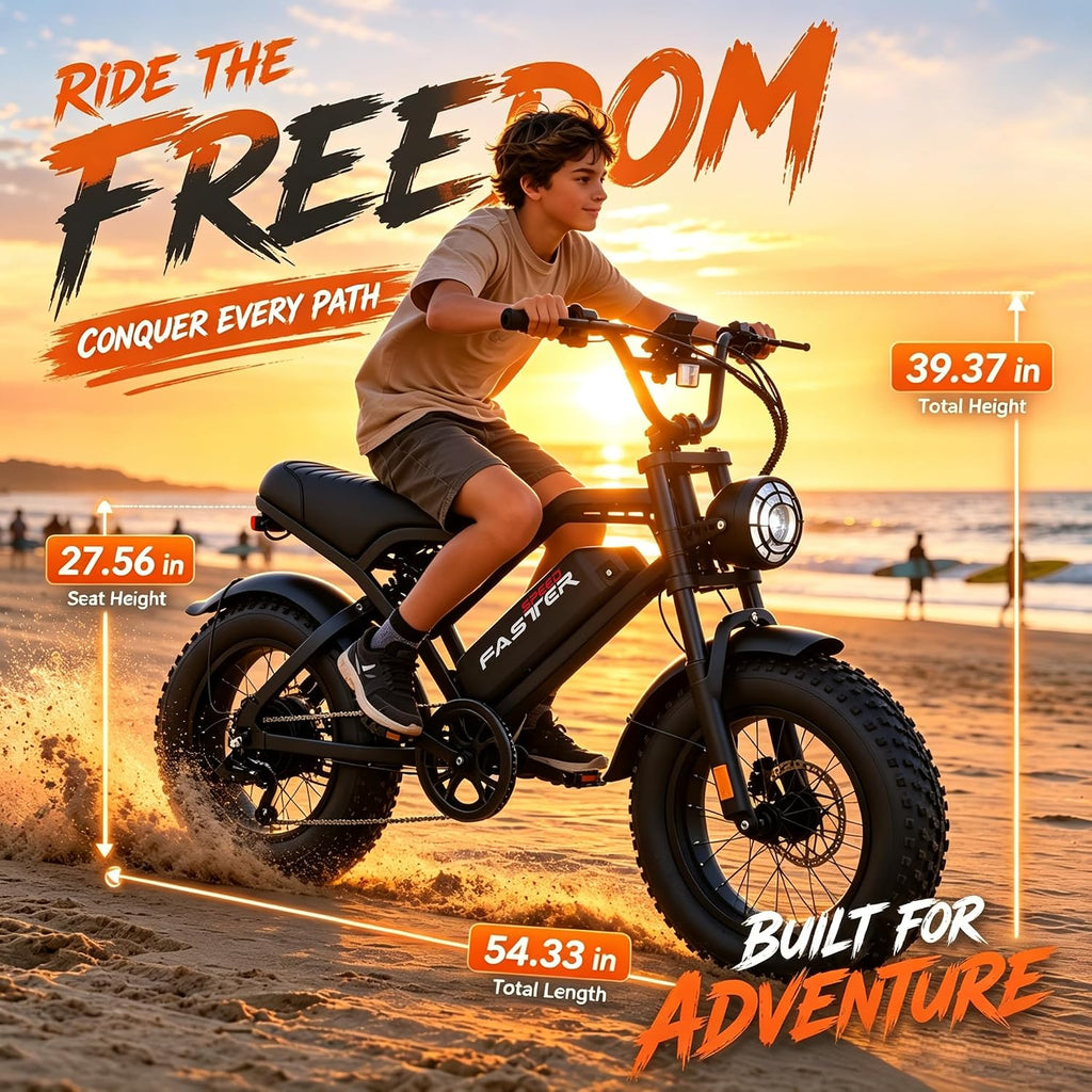 1000W Peak Power Electric Mountain Bike | 20+ MPH 16" Fat Tire E-Bike