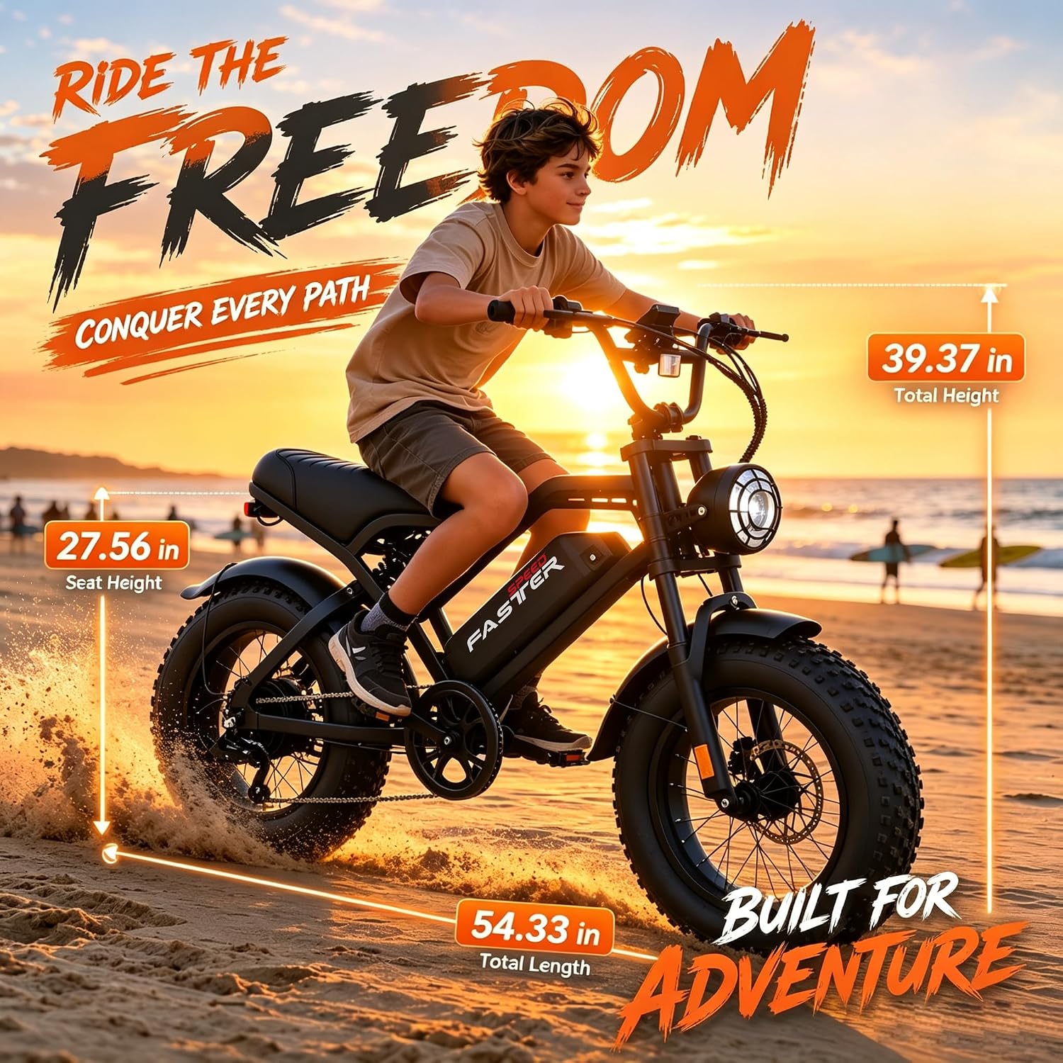 1000W Peak Power Electric Mountain Bike | 20+ MPH 16" Fat Tire E-Bike