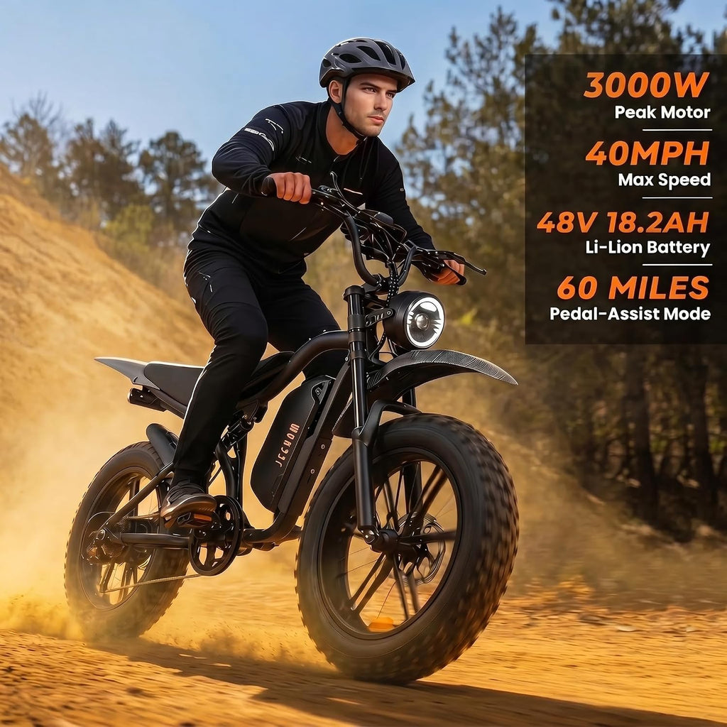 20" All-Terrain Fat Tire Electric Bike | 3000W Peak 40MPH Adult & Teen E-Bike