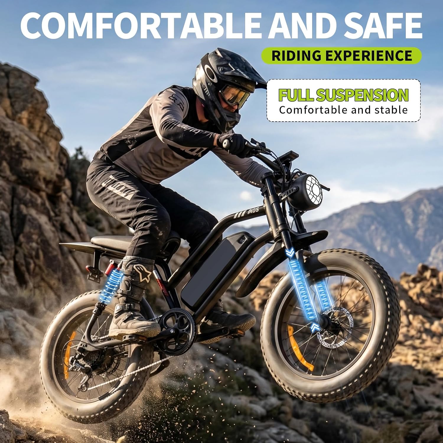 20" All-Terrain Fat Tire Electric Bike for Adults – 1000W (1500W Peak) Motor, 15Ah Removable Battery, NFC Lock E-Bike