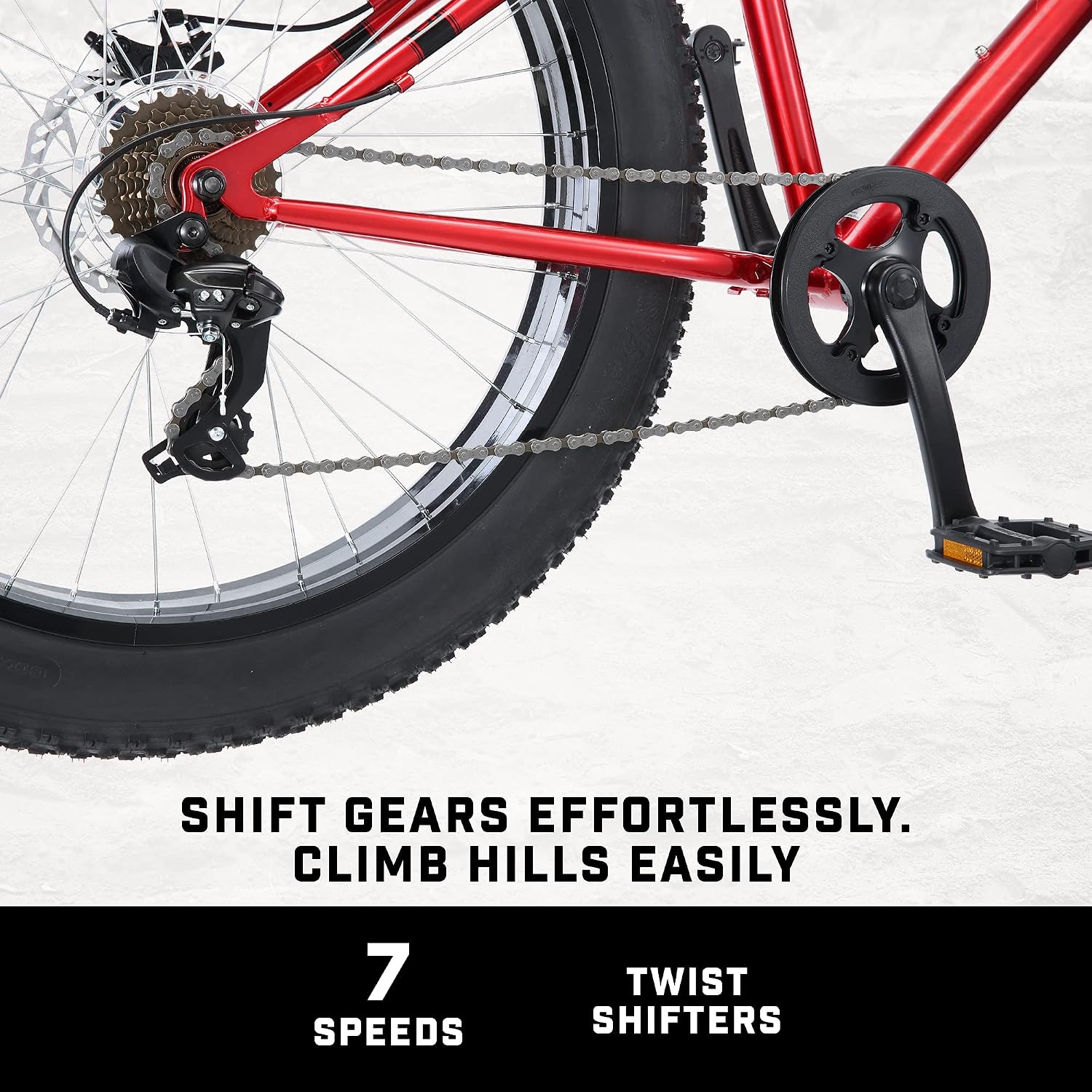 All-Terrain Men's Fat Tire Mountain Bike – 26-Inch Wheels, 4-Inch Wide Knobby Tires, Durable Steel Frame, 7-Speed Drivetrain, Front and Rear Dual Disc Brakes