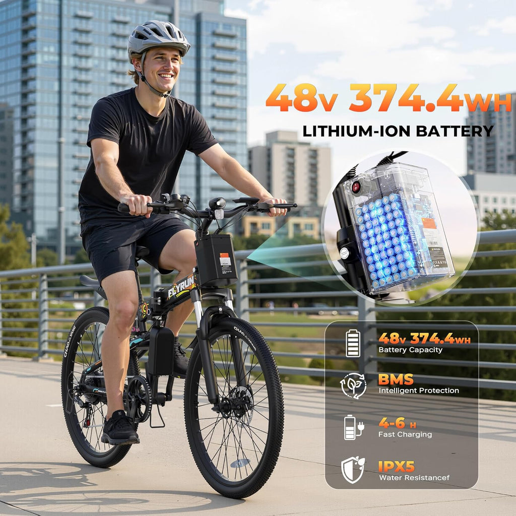 Peak 750W Foldable 26" Fat Tire Electric Mountain Bike – 20 MPH Commuter E-Bike with Dual Hydraulic Suspension