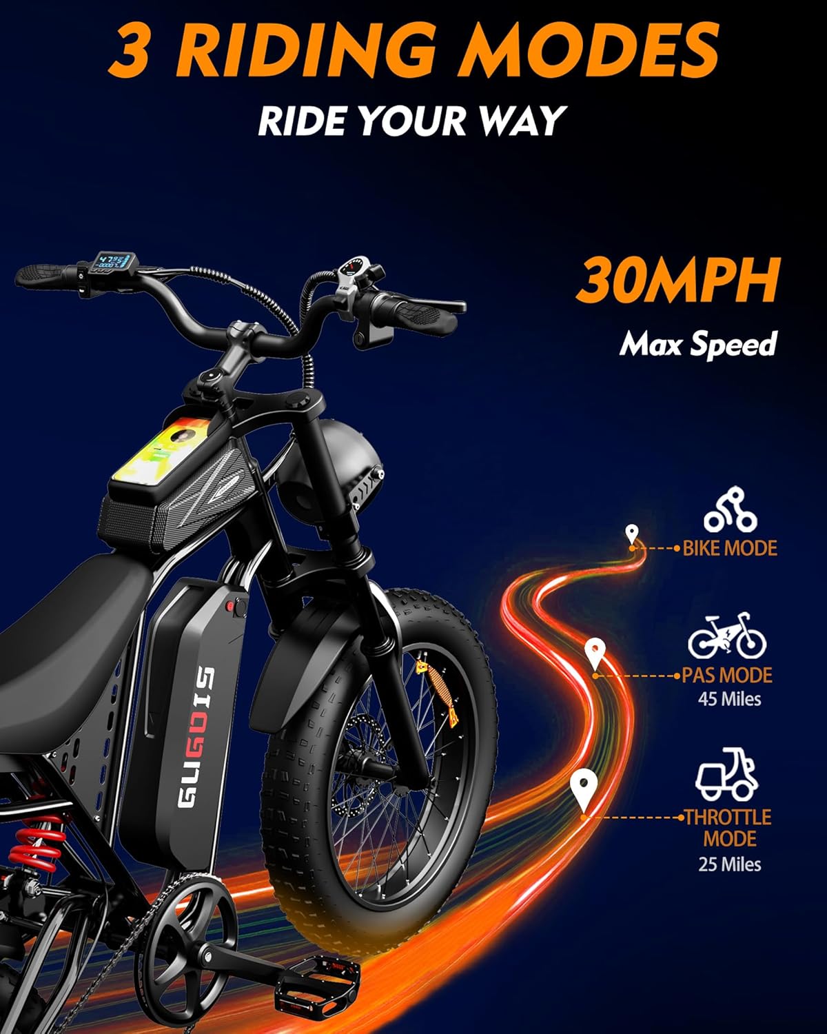 Electric Bike Adults, 1000-2500W Peak Motor, 48V/52V