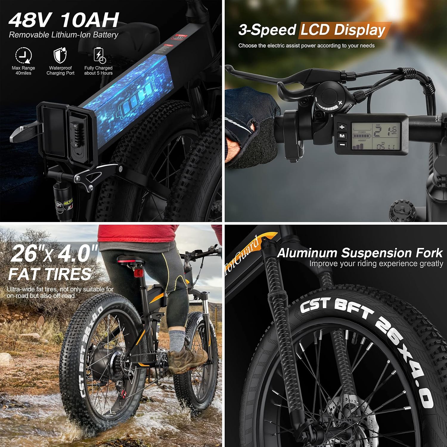 Foldable All-Terrain Fat Tire Electric Bike – 26" x 4.0" Folding Mountain E-Bike for Adults (500W Motor, 48V 10.4Ah Removable Battery, 21-Speed, Dual Shock Absorbers, UL 2849 Certified)